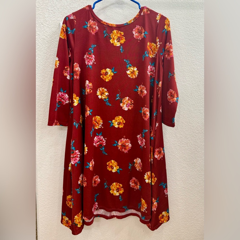 Honey and Lace Burgundy Floral Long Sleeve Dress